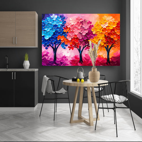 Kleurrijke abstracte bomen en bloemen schilderij acrylglas