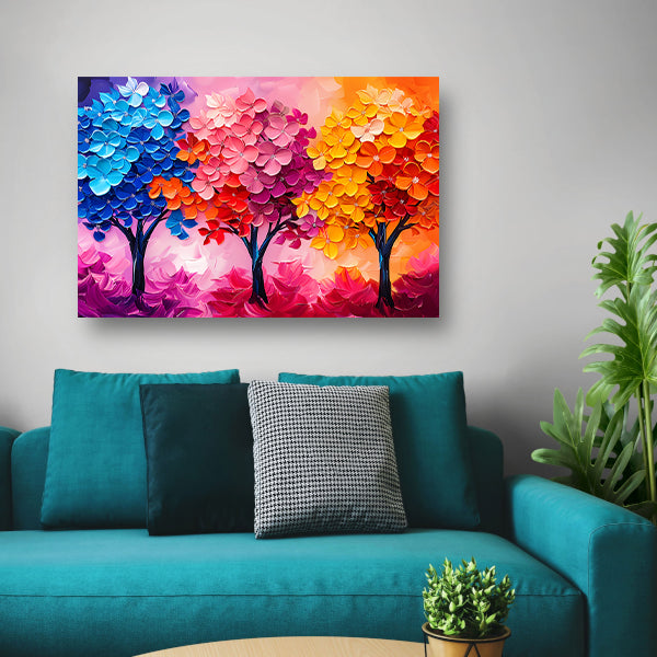 Kleurrijke abstracte bomen en bloemen schilderij acrylglas