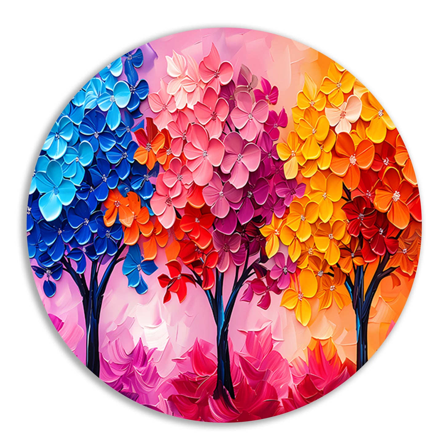 Kleurrijke abstracte bomen en bloemen schilderij forex muurcirkel
