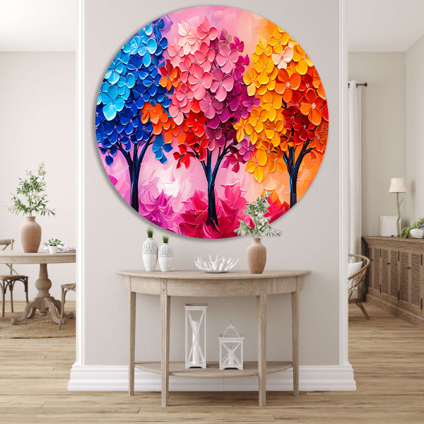 Kleurrijke abstracte bomen en bloemen schilderij forex muurcirkel