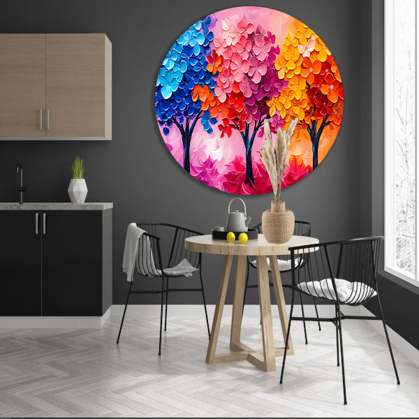 Kleurrijke abstracte bomen en bloemen schilderij forex muurcirkel