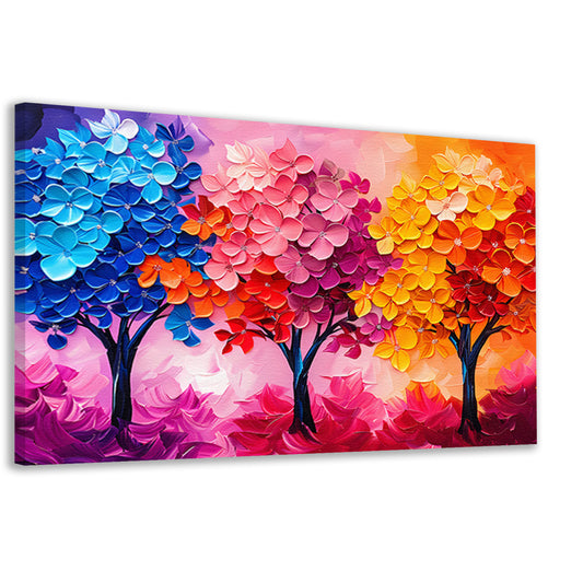 Kleurrijke abstracte bomen en bloemen schilderij canvas