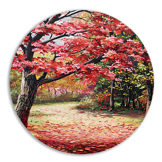 Abstract schilderij van herfstlandschap aluminium muurcirkel