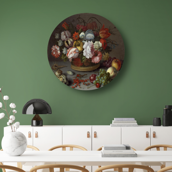 Mand met bloemen - Balthasar van der Ast aluminium muurcirkel