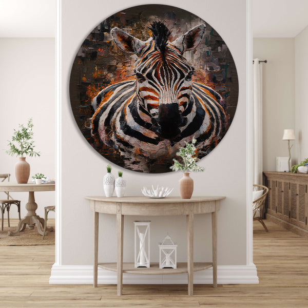 Expressieve Zebra in Abstracte Kleurenpracht aluminium muurcirkel