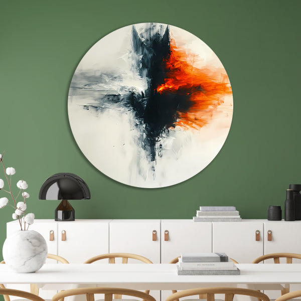 Abstract schilderij van wolf met vurige kleuren forex muurcirkel
