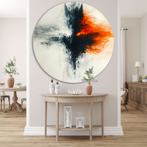 Abstract schilderij van wolf met vurige kleuren forex muurcirkel