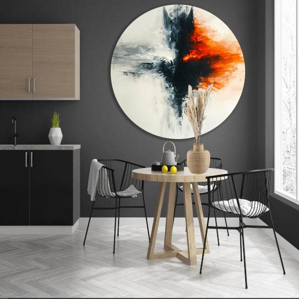 Abstract schilderij van wolf met vurige kleuren forex muurcirkel
