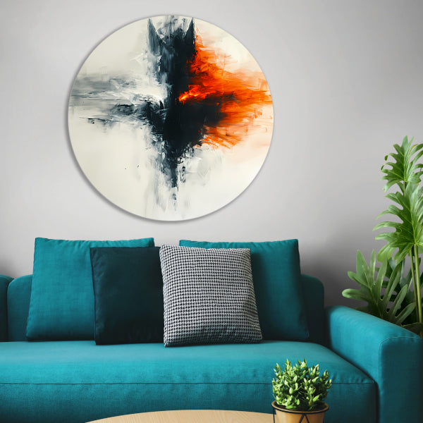 Abstract schilderij van wolf met vurige kleuren forex muurcirkel