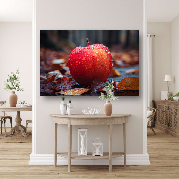 Rode appel bedekt met dauw in herfst canvas