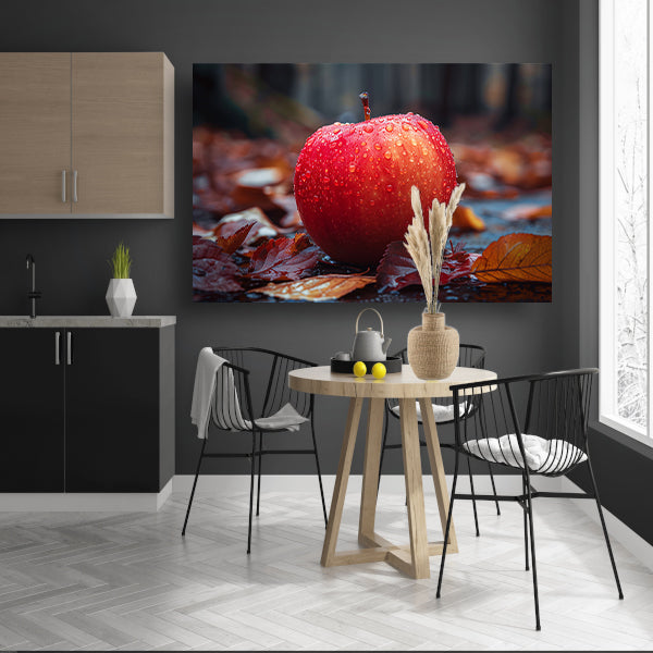 Rode appel bedekt met dauw in herfst canvas