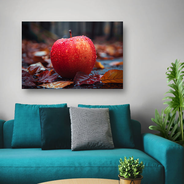 Rode appel bedekt met dauw in herfst canvas