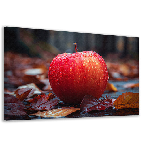 Rode appel bedekt met dauw in herfst canvas