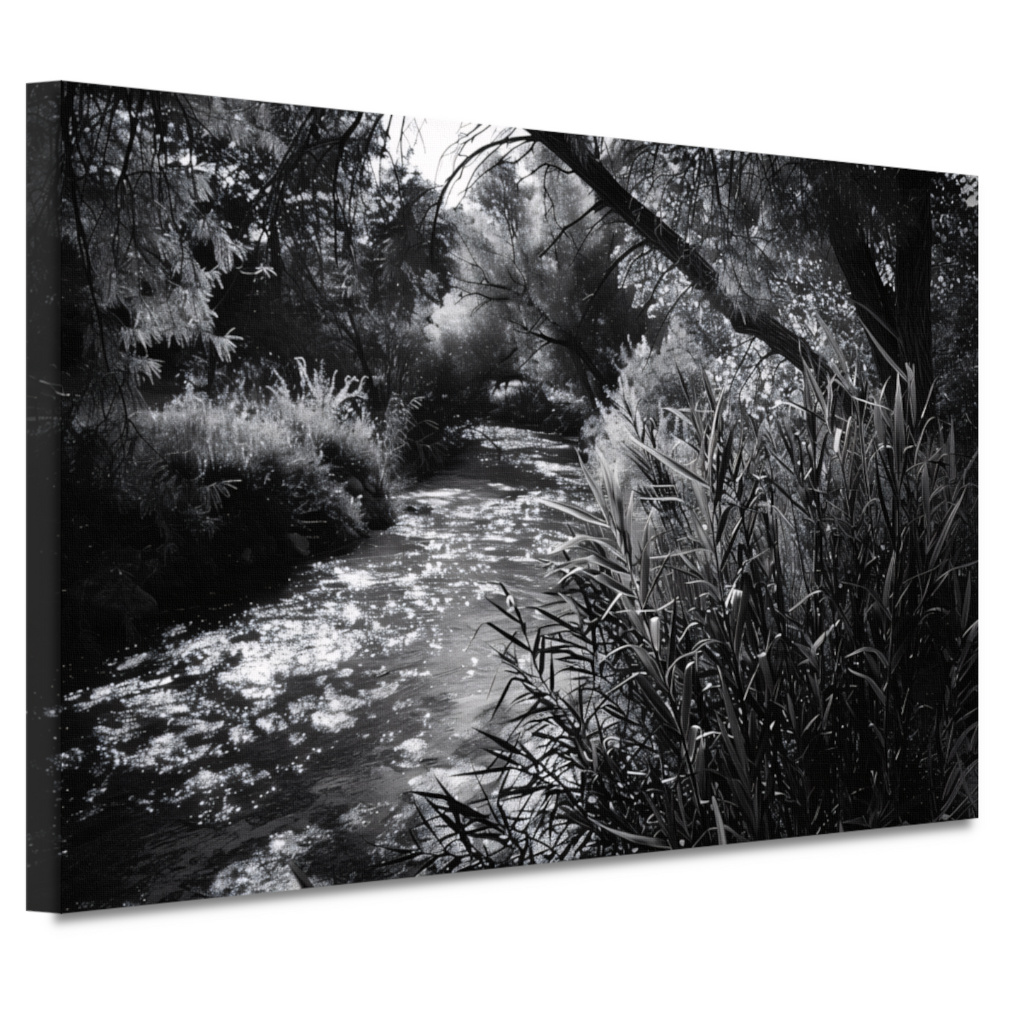 Stromend water langs de oevers canvas