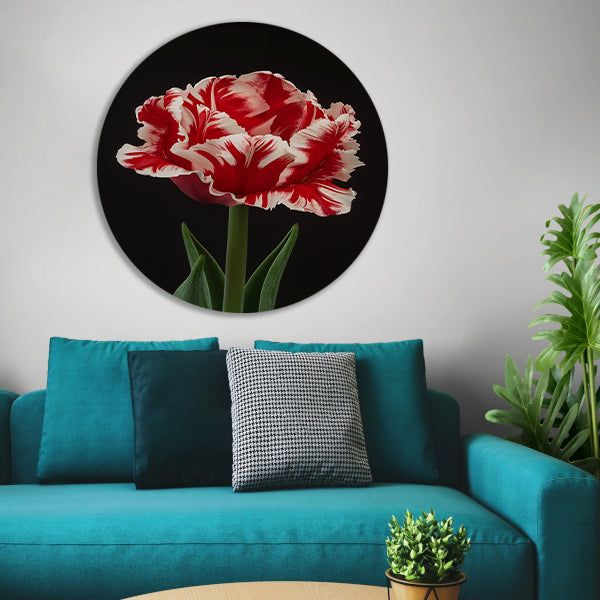 Prachtige realistische schilderij van een tulp aluminium muurcirkel