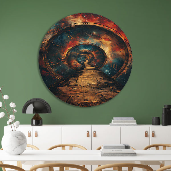 Surrealistisch Pad door de Kosmische Tijd aluminium muurcirkel