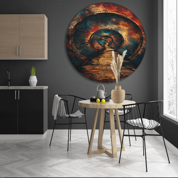 Surrealistisch Pad door de Kosmische Tijd aluminium muurcirkel