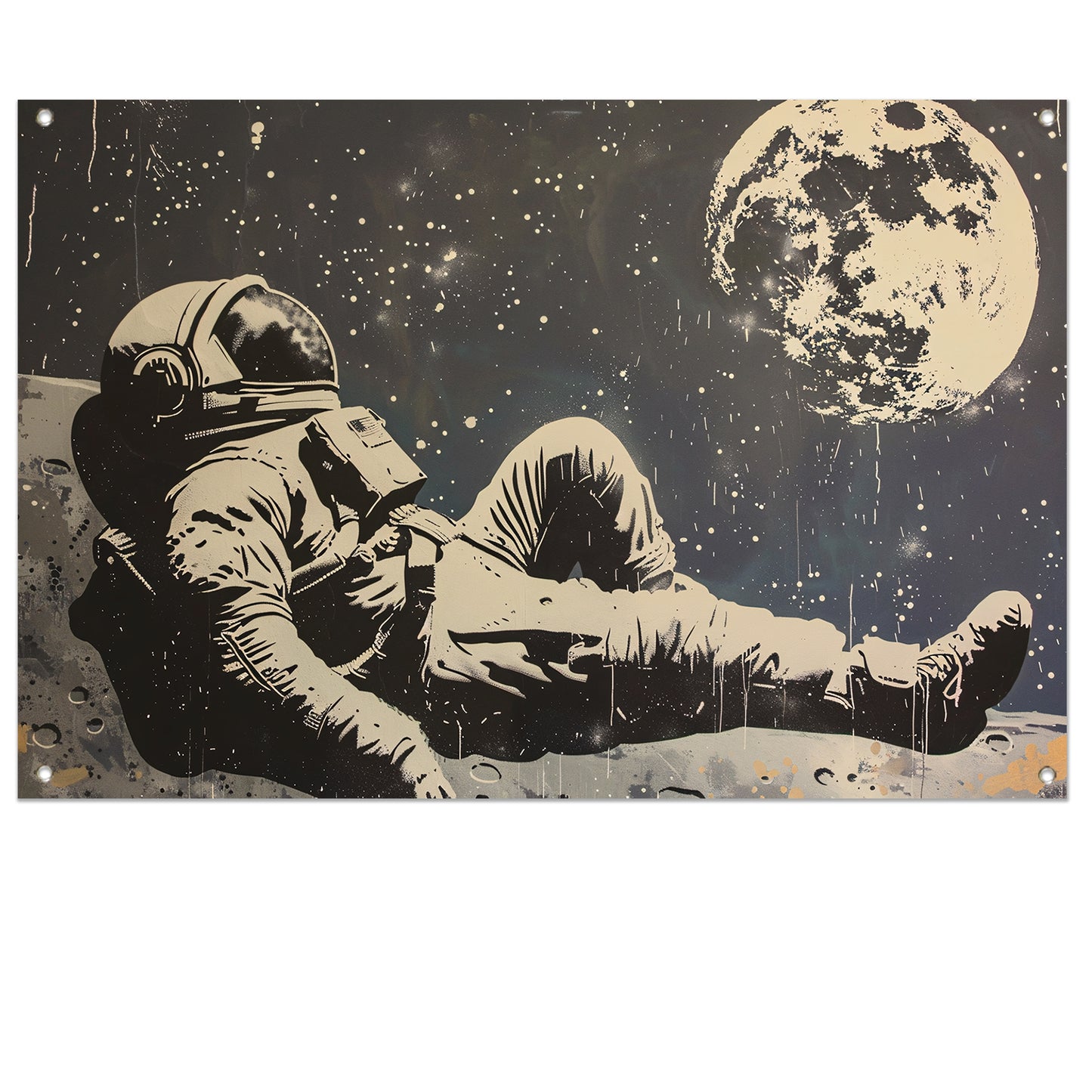 Astronaut ontspannen onder de sterren tuinposter