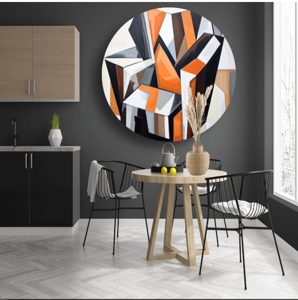 Zwart-witte stoel in minimalistische ruimte aluminium muurcirkel