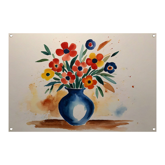 Kleurrijke aquarel van bloemen in vaas tuinposter