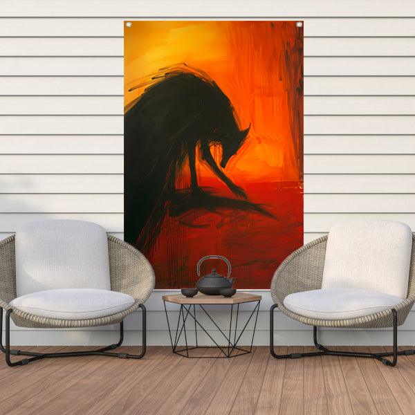 Abstract schilderij van een wolf in kleur tuinposter