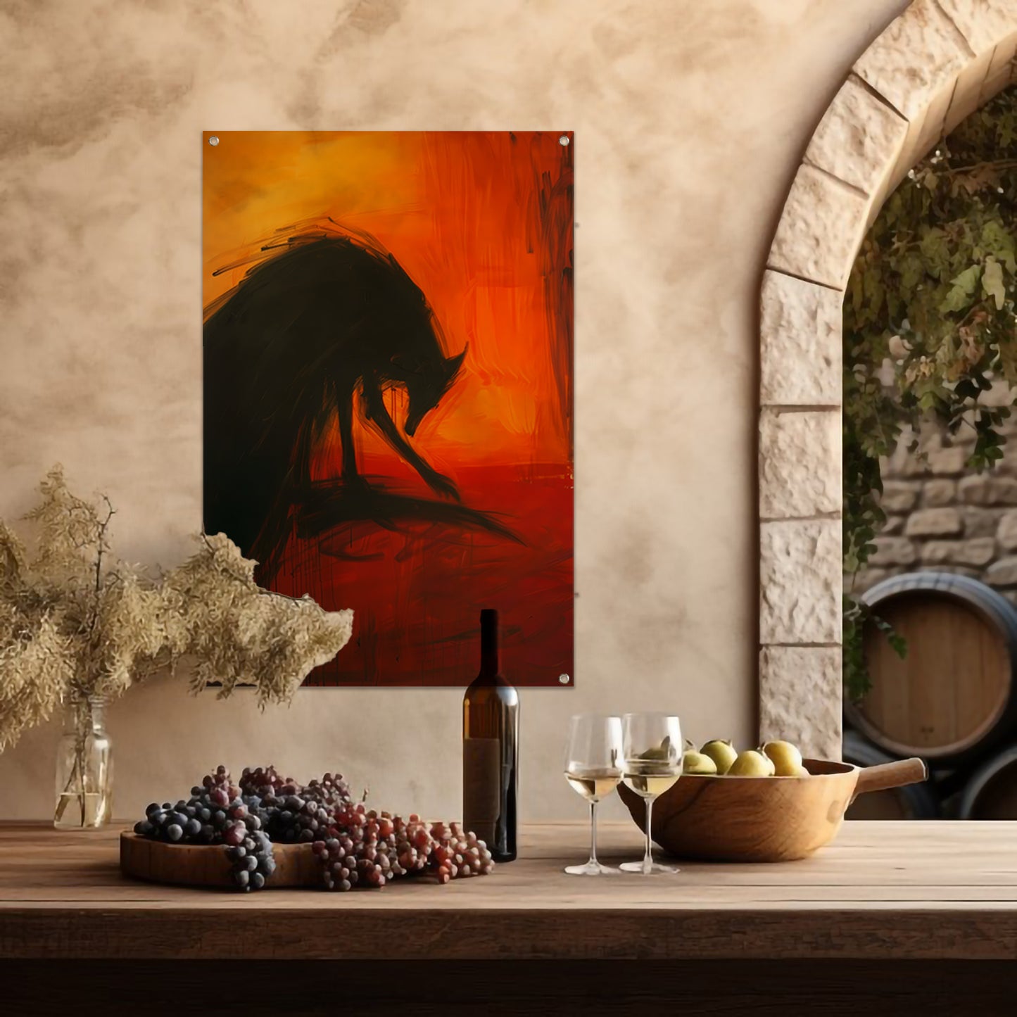 Abstract schilderij van een wolf in kleur tuinposter