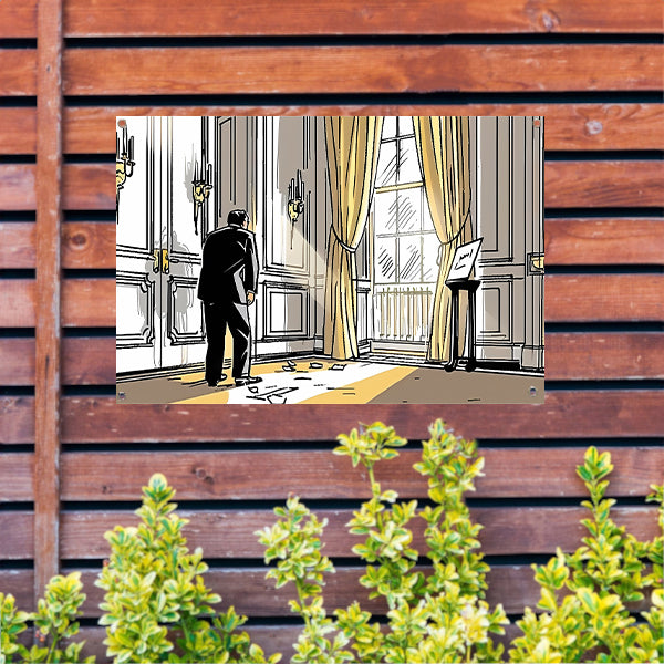 Klassieke line art tekening van een man tuinposter