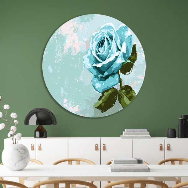 Prachtige digitale blauwe roos schilderij forex muurcirkel