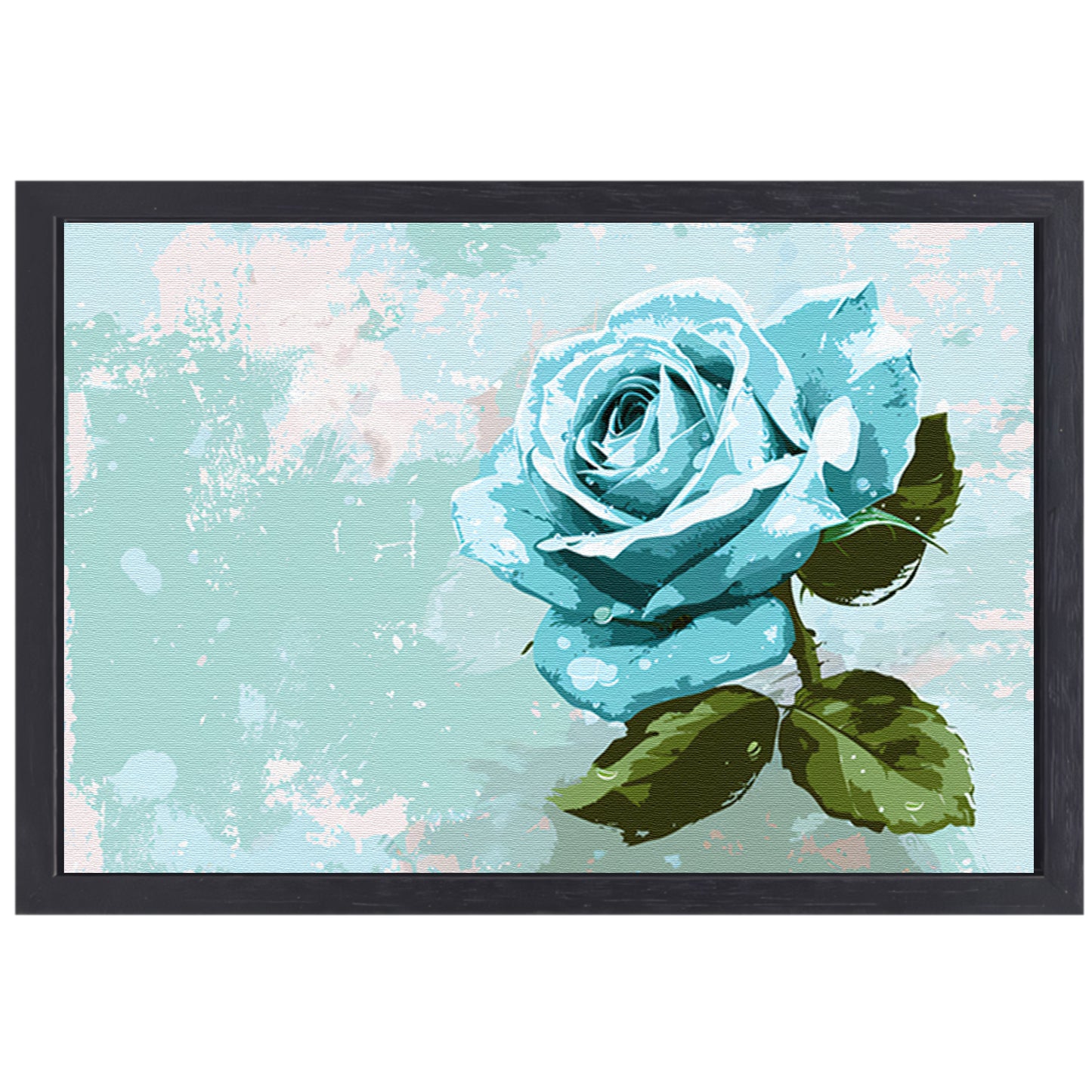 Prachtige digitale blauwe roos schilderij canvas met baklijst