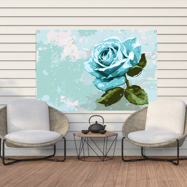 Prachtige digitale blauwe roos schilderij tuinposter