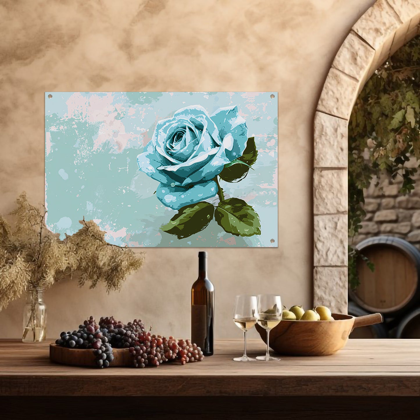 Prachtige digitale blauwe roos schilderij tuinposter