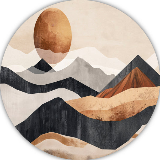 Monochrome Bergen en Zonsondergang in Abstract aluminium muurcirkel