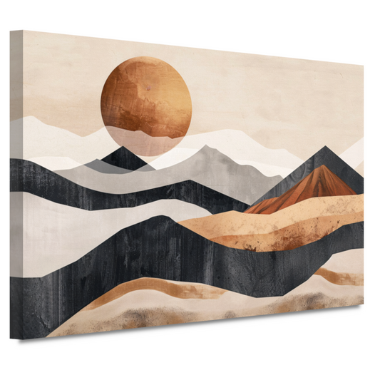 Monochrome Bergen en Zonsondergang in Abstract canvas