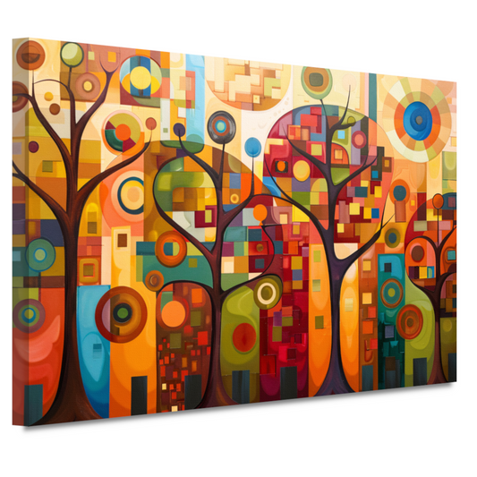 Abstracte bomen in stedelijke kleurenpracht canvas