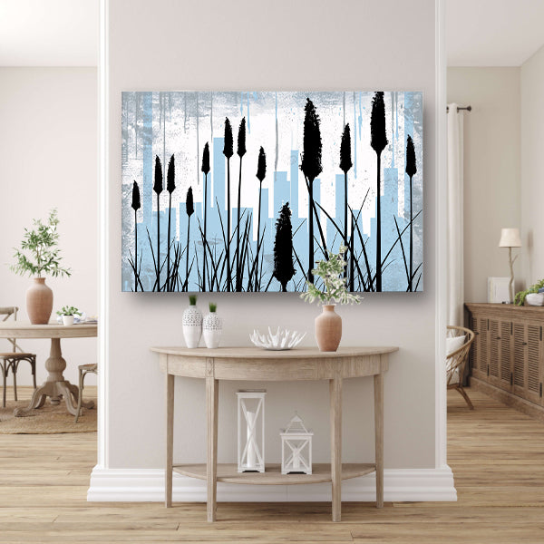 Minimalistisch silhouet van planten en skyline acrylglas