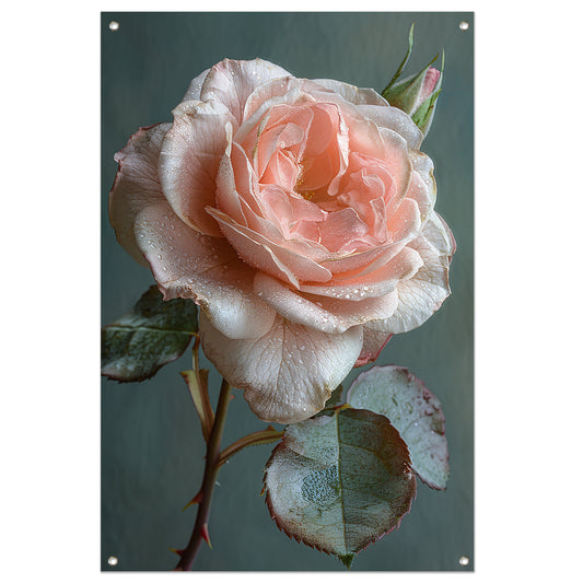 Roze Roos in Bloei met Dauwdruppels tuinposter
