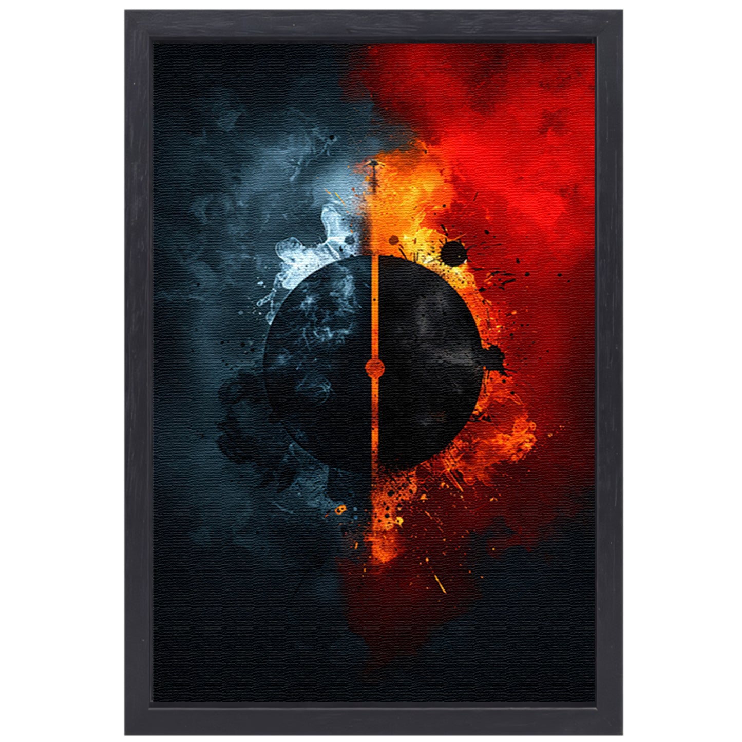 Abstract met cirkel en contrasterende kleuren canvas met baklijst