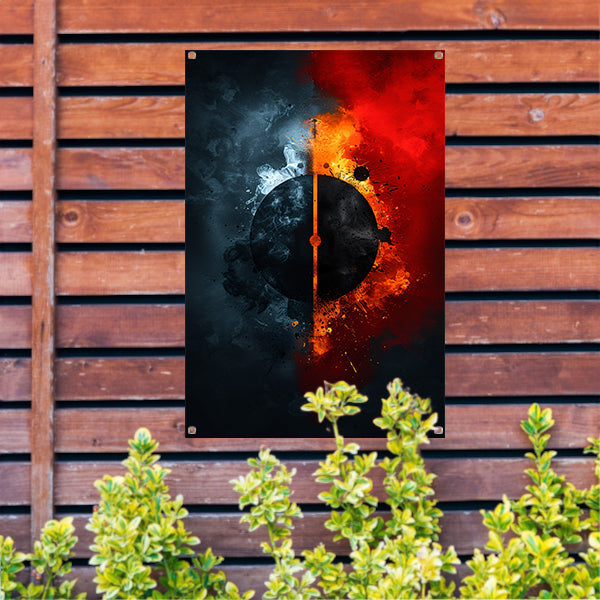 Abstract met cirkel en contrasterende kleuren tuinposter