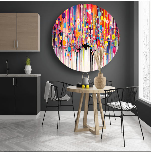 Kleurrijke cirkelcompositie aluminium muurcirkel