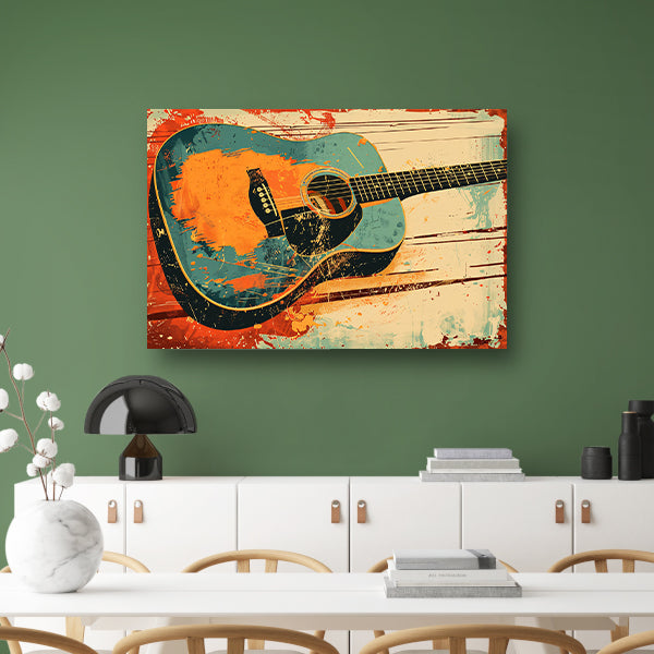 Abstracte gitaar met dynamische verfspatten acrylglas