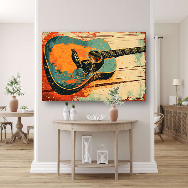 Abstracte gitaar met dynamische verfspatten acrylglas