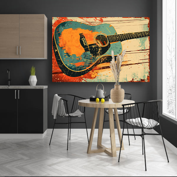 Abstracte gitaar met dynamische verfspatten acrylglas
