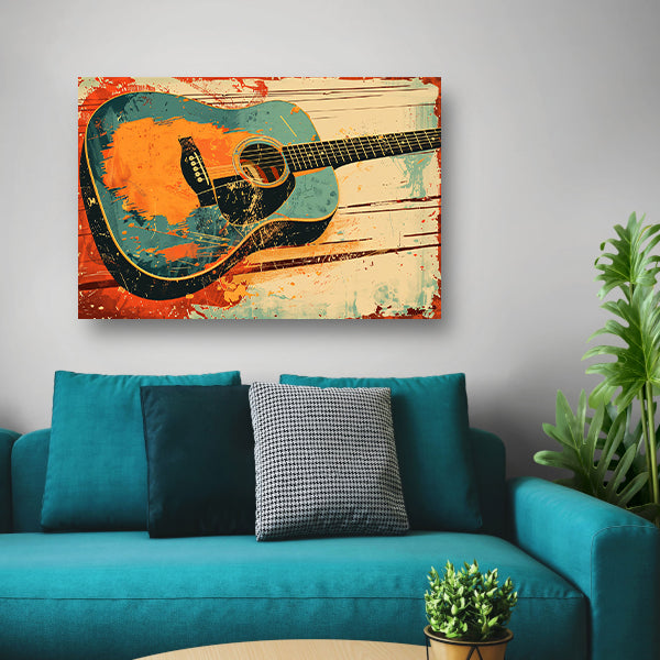Abstracte gitaar met dynamische verfspatten acrylglas
