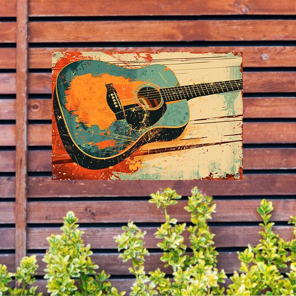 Abstracte gitaar met dynamische verfspatten tuinposter