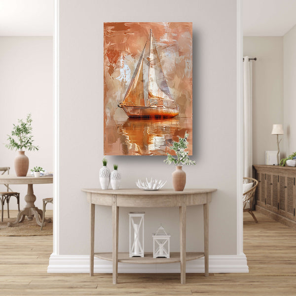 Abstracte zeilboot op reflecterend water acrylglas