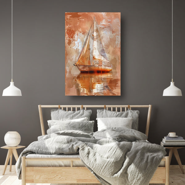 Abstracte zeilboot op reflecterend water acrylglas
