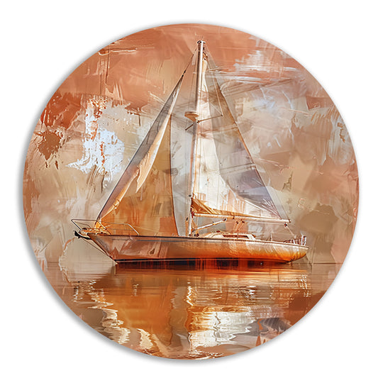 Abstracte zeilboot op reflecterend water aluminium muurcirkel