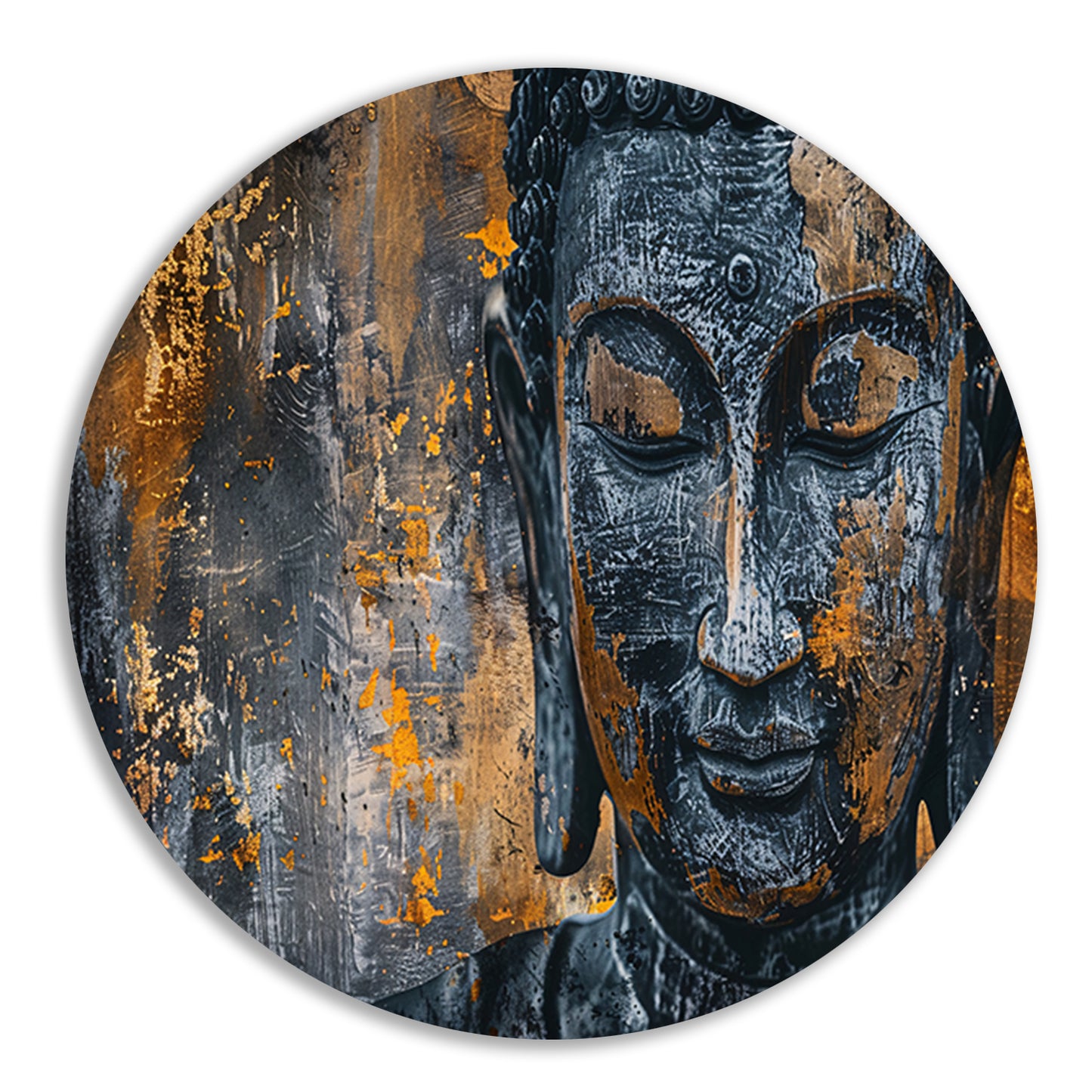 Mystieke Boeddha portret met abstracte texturen aluminium muurcirkel