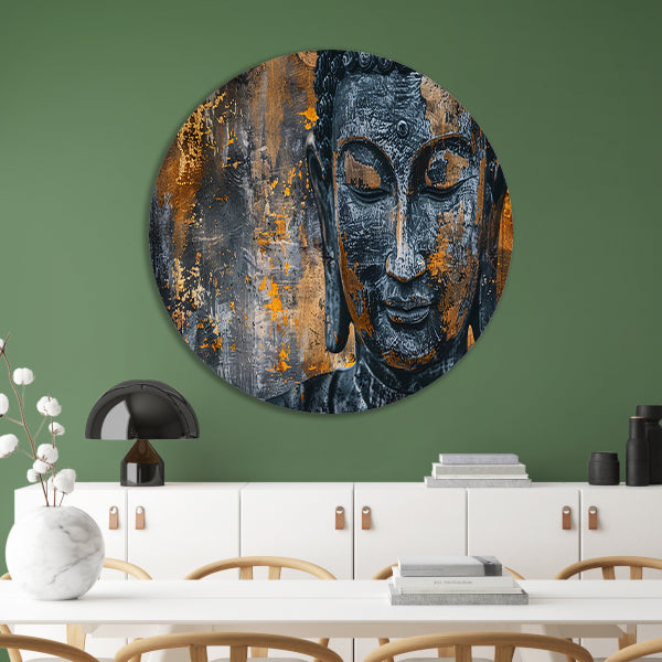 Mystieke Boeddha portret met abstracte texturen aluminium muurcirkel