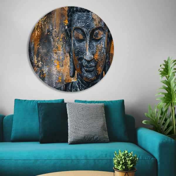 Mystieke Boeddha portret met abstracte texturen aluminium muurcirkel